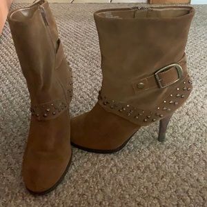 Brown suede heeled ankle boots